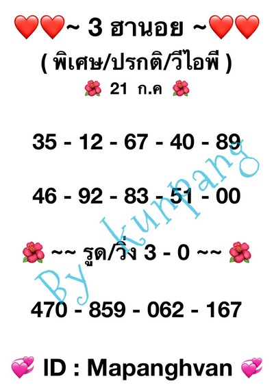 หวยฮานอยวันนี้ 21/7/66 ชุดที่ 3