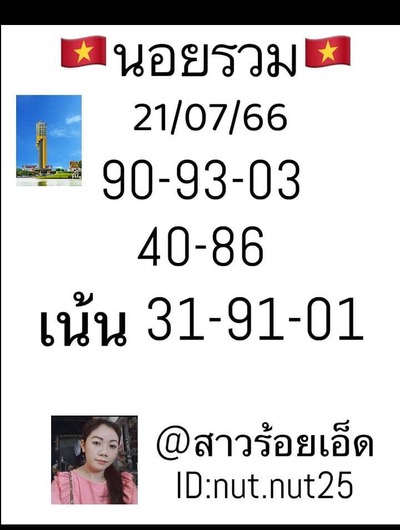 หวยฮานอยวันนี้ 21/7/66 ชุดที่ 4