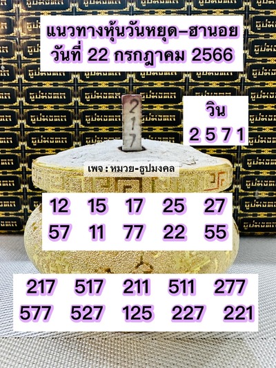 หวยฮานอยวันนี้ 22/7/66 ชุดที่ 1