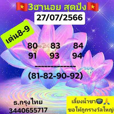 หวยฮานอยวันนี้ 27/7/66 ชุดที่ 10