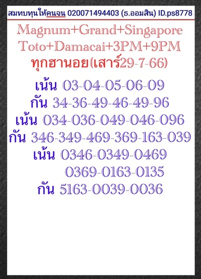 หวยฮานอยวันนี้ 29/7/66 ชุดที่ 1