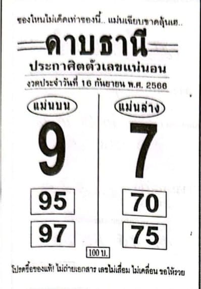 หวยเลขดาบธานี 16/9/66