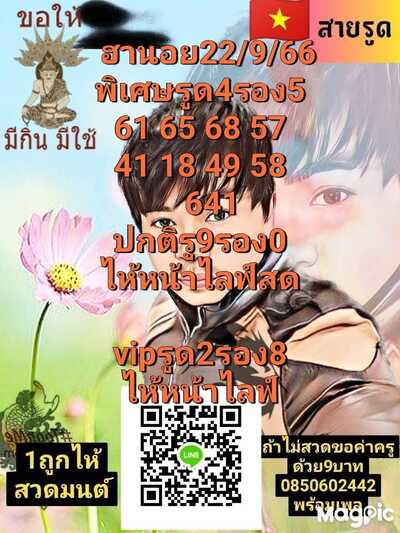 หวยฮานอยวันนี้ 22/9/66 ชุดที่ 2