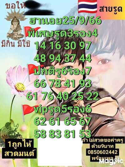 หวยฮานอยวันนี้ 25/9/66 ชุดที่ 1