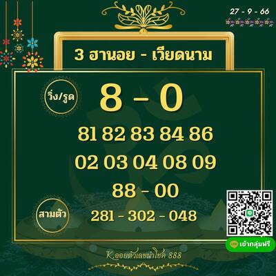 หวยฮานอยวันนี้ 27/9/66 ชุดที่ 6