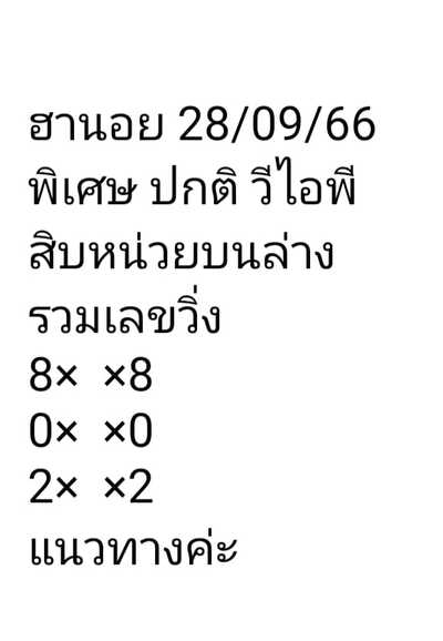 หวยฮานอยวันนี้ 28/9/66 ชุดที่ 8