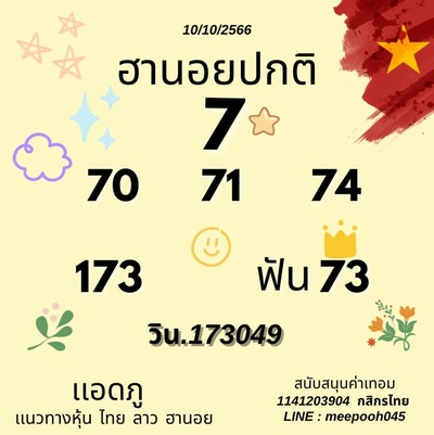 หวยฮานอยวันนี้ 10/10/66 ชุดที่ 2