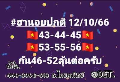 หวยฮานอยวันนี้ 12/10/66 ชุดที่ 1