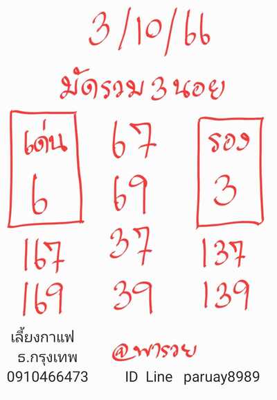 หวยฮานอยวันนี้ 3/10/66 ชุดที่ 6