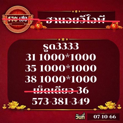 หวยฮานอยวันนี้ 7/10/66 ชุดที่ 7