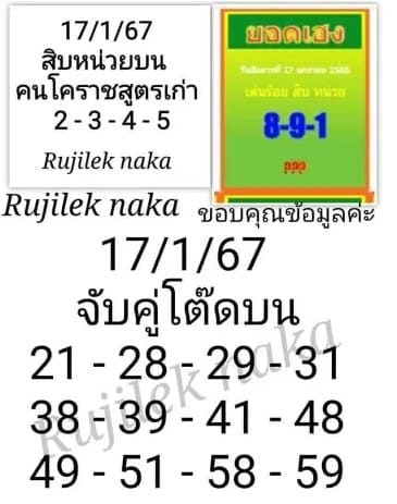 หวยคนโคราช 17/1/67