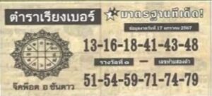 หวยตำราเบอร์เรียง 17/1/67