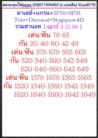 หวยฮานอยวันนี้ 2/12/66 ชุดที่ 3