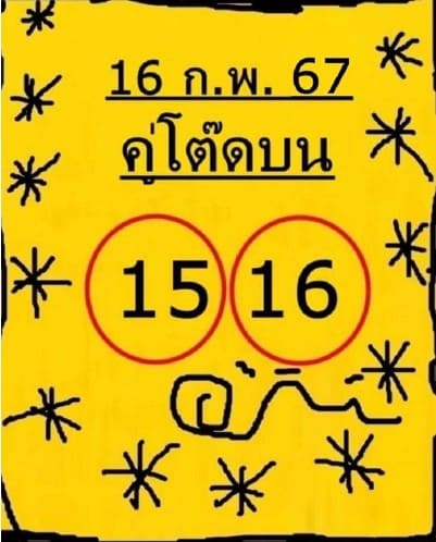 หวยคู่โต๊ดบน 16/2/67