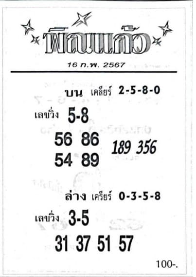 หวยพิณแก้ว 16/2/67