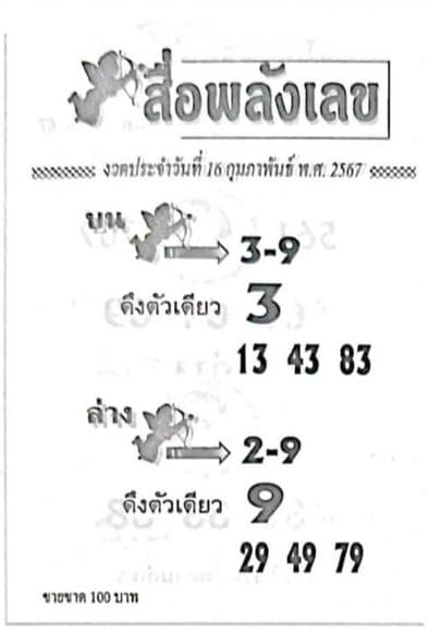 หวยสื่อพลังเลข 16/2/67