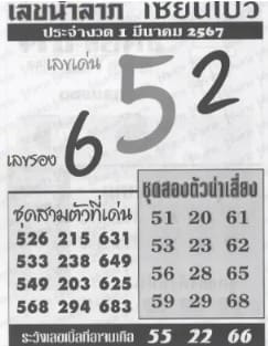 หวยเลขเซียนโป๋ว 1/3/67