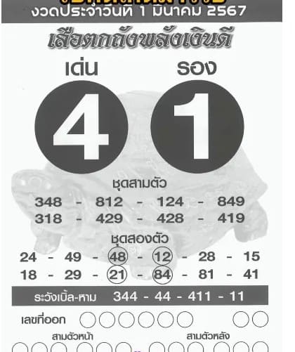 หวยเสือตกถังพลังเงินดี 1/3/67